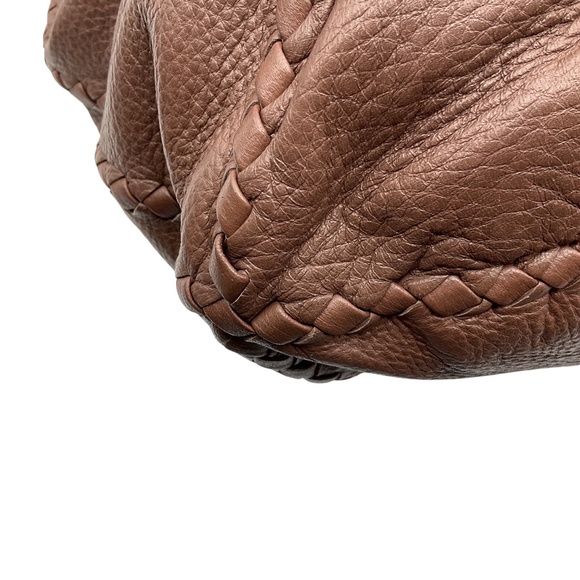 BOTTEGA VENETA BROWN INTRECCIATO WOVEN DETAIL GRAINED LEATHER HOBO SHOULDER BAG - Picture 9 of 14